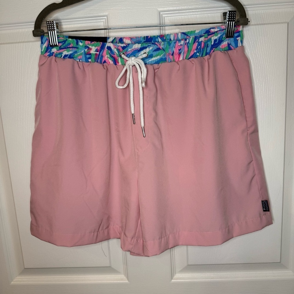 Simply Southern Pink Swim Trunks with Bright Detail on Waist Mens Size Large GUC